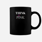 Schwarzes THINK PINK Slogan Tassen mit Blumenakzent, Modisches Tee