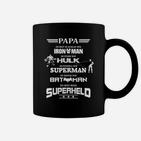 Superhelden Papa Tassen, Schwarzes Herren-Tassen mit Superhelden-Motiv