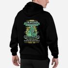 Januar-Mann Hoodie mit Drachenmotiv und Spruch, Themen-Geburtstagsshirt