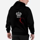 Schwarzes Hoodie mit Kronen-Boss-Aufdruck und rotem Akzent, Stilvolles Herrenshirt