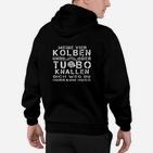 Vier Kolben & Turbo Power Herren Hoodie, Motorsport-Slogan Design – Schwarz