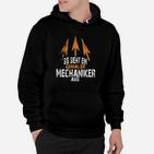 Genialer Mechaniker Aussehen Schwarzes Hoodie mit Aufdruck