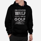 Golf Wolf Schwarzes Herren Hoodie, Lustiges Motiv für Golfsportfans