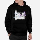 Kölle Brudi Hoodie: Stadtsilhouette & Spruch-Design, Schwarzes Tee