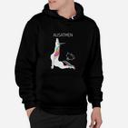 Lustiges Yoga Einhorn Hoodie 'AUSATMEN' Schwarz Tee für Entspannung