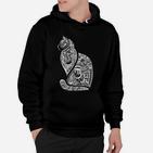 Tribal Katzen Design Schwarzes Herren Hoodie in Weiß