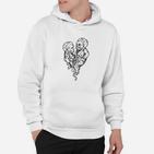 Gehirn-Herz Illustration Hoodie Herren, Schwarz-Weiß Design