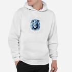 Herren Hoodie mit blauem Löwen-Print und Motto, Weiß