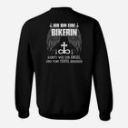 Bikerin Sweatshirt mit Engelsflügeln, Teufel Spruch