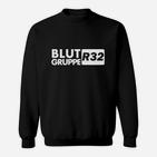 Blutgruppe R32 Schwarzes Sweatshirt, Motiv für Autoenthusiasten