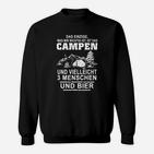 Camping-Liebhaber Sweatshirt Wichtig: Campen, 3 Personen & Bier – Schwarz