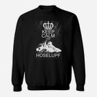 Keep Calm and Hoselupf Schwarzes Sweatshirt, Krone & Bulldoggen-Motiv