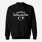 Mittlere Schwester Sweatshirt, Herz & Stern Design, Schwarz