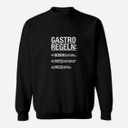 Schwarzes Herren-Sweatshirt mit Gastro-Regeln Aufdruck, Kellner & Barkeeper Motiv