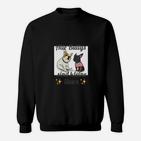 Schwarzes Katzenmotiv Sweatshirt, Fünf Bunnys & kleine Sterne
