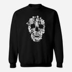 Schwarzes Sweatshirt, Florales Totenkopf-Design, Modisches Tee