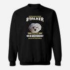 Schwarzes Sweatshirt mit Erdmännchen: 'Persönlicher Stalker', Lustiger Spruch