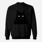 Schwarzes Sweatshirt mit Katzengesicht, Leuchtende Augen Design