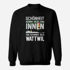 Schwarzes Sweatshirt mit Wattwil-Spruch, Humorvoller Aufdruck