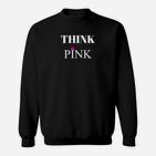 Schwarzes THINK PINK Slogan Sweatshirt mit Blumenakzent, Modisches Tee