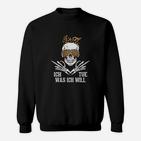 Schwarzes Totenkopf mit Krone Sweatshirt - Ich Tue Was Ich Will Design