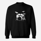 Schwarzes Unisex Sweatshirt mit weißem Schlagzeug-Design für Musikfans
