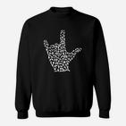 Schwarzes Unisex Sweatshirt Rockmusik, Handzeichen-Grafik in Weiß