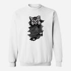 3D-Illusion Katzensprung Sweatshirt in Weiß, Optik für Katzenfreunde