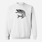 Angler Sweatshirt mit Springendem Fisch, Weißes Freizeitshirt für Naturfreunde