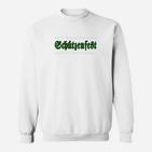 Glücksfest Sweatshirt in Weiß mit grünem Schriftzug, Festmode