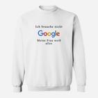 Lustiges Herren Sweatshirt Google Nicht Nötig, Frau Weiß Alles