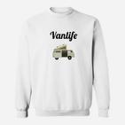 Vanlife Motiv Camper Sweatshirt Unisex, Weiß für Reisefans