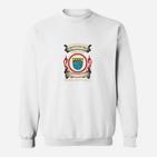 Vintage Wappen & Flammen Sweatshirt für Herren, Retro-Design Weiß