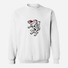 Weißes Sweatshirt mit Comic Löwe Sprung, Stylisches Sweatshirt für Tierfreunde