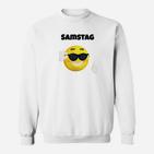 Weißes Sweatshirt Samstag mit Emoji & Sonnenbrille-Design