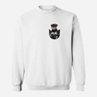 Weißes Unisex Sweatshirt mit Katzen-Taschenprint, Stilvolles Katzenmotiv