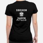 Gamer Queen Damen Frauen Tshirt, Schwarzes mit Spielersymbolen