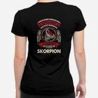 Schwarzes Frauen Tshirt mit Skorpion-Design und Spruch, Grafikshirt