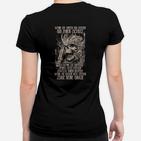 Schwarzes Totenkopf Krieger Frauen Tshirt mit Spruch, Mutiges Krieger-Design
