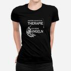 Angler Frauen Tshirt Schwarz, Ich gehe Angeln statt Therapie Aufdruck