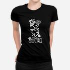 Blumen-DNA Motiv Schwarzes Frauen Tshirt mit Schriftzug, Kreatives Design Tee