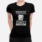 Humorvolles Staffy Frauen Tshirt, Vorsicht Frauchen, Harmloser Hund