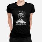 Keep Calm and Hoselupf Schwarzes Frauen Tshirt, Krone & Bulldoggen-Motiv