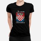 Kroatien Stolz Frauen Tshirt Ja sam Hrvatica, Wappen & Flaggenfarben Design