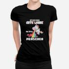 Lustiges Einhorn Frauen Tshirt 'Gute Laune Definition', Schwarzes Spaß-Frauen Tshirt