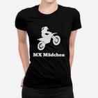 Motocross Girl Power Schwarzes Frauen Tshirt mit Weißem Druck für Frauen