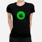 Schwarzes Cannabisblatt Frauen Tshirt im Kreisdesign, Grün Motiv Tee