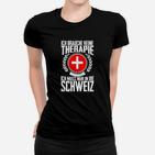 Schwarzes Frauen Tshirt Therapie in der Schweiz mit Schweizer Kreuz
