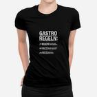 Schwarzes Herren-Frauen Tshirt mit Gastro-Regeln Aufdruck, Kellner & Barkeeper Motiv