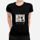 Schwarzes Katzenmotiv Frauen Tshirt, Fünf Bunnys & kleine Sterne